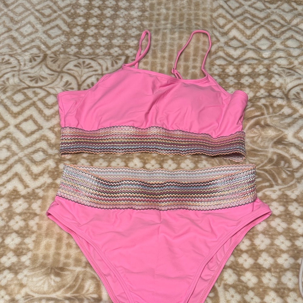 SHEIN Pink Bikini with Zigzag Stripes